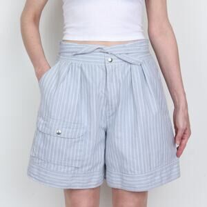 Vintage 80s Sasson Ramie/Cotton Stripe Pleated Shorts M/L